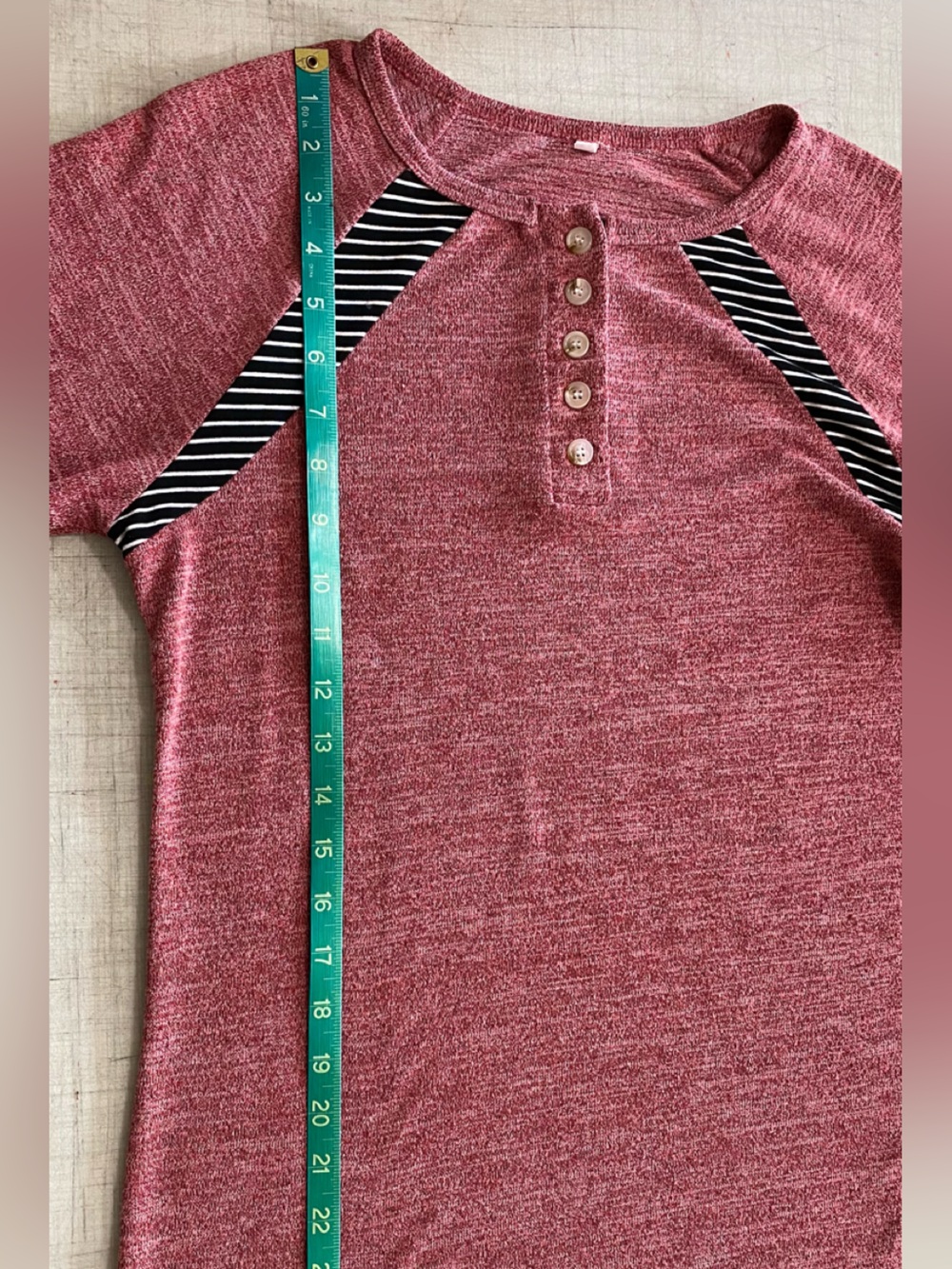 Striped Sleeve Henley Pullover - Dusty Rose & Black - Picture 8 of 9